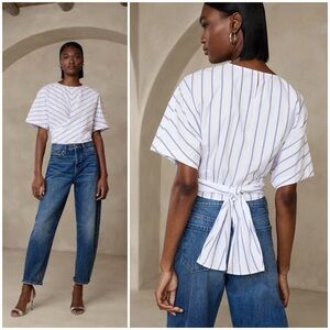 NWT – BANANA REPUBLIC – Ninette Poplin Wrap Top in Light Grounded Stripe. Small